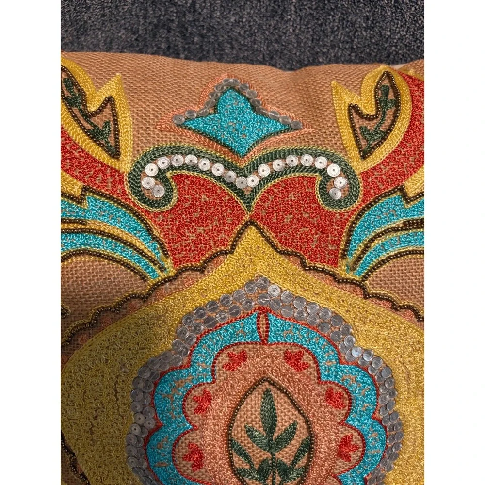 intricately Embroidered Beaded Sequined Pillow-18